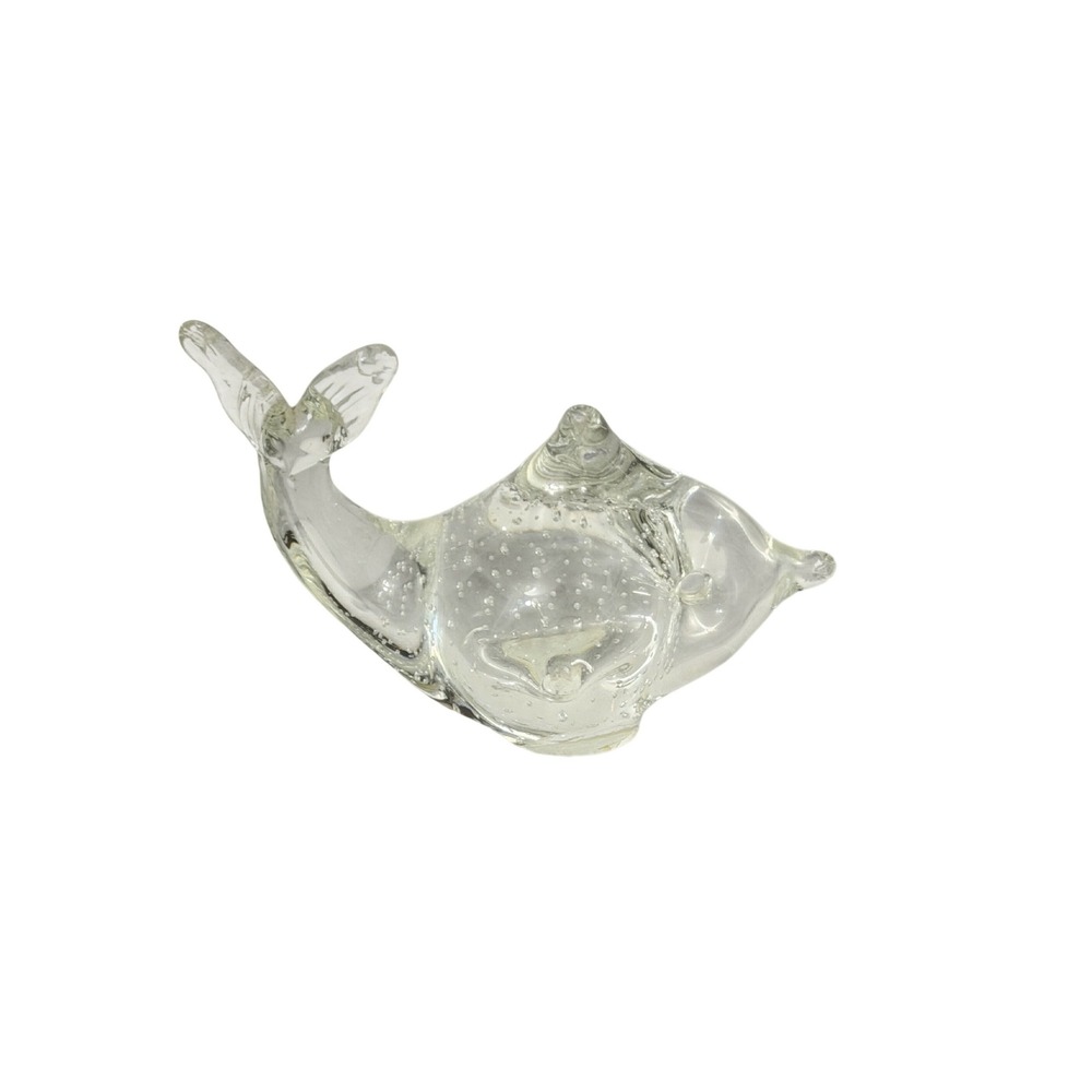 Vintage Art Glass Fish Figurine OS Clear Bullicante Controlled Bubble Decor